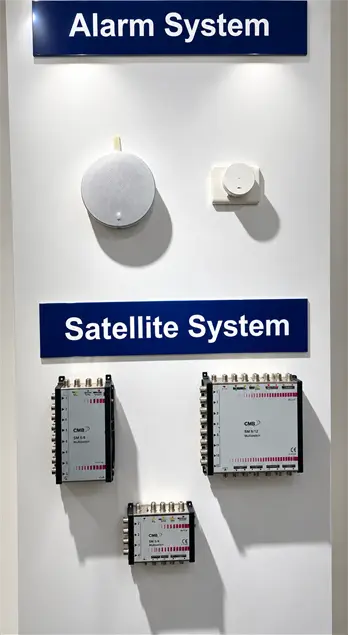 Alarm system and satellite equipment on the showroom wall